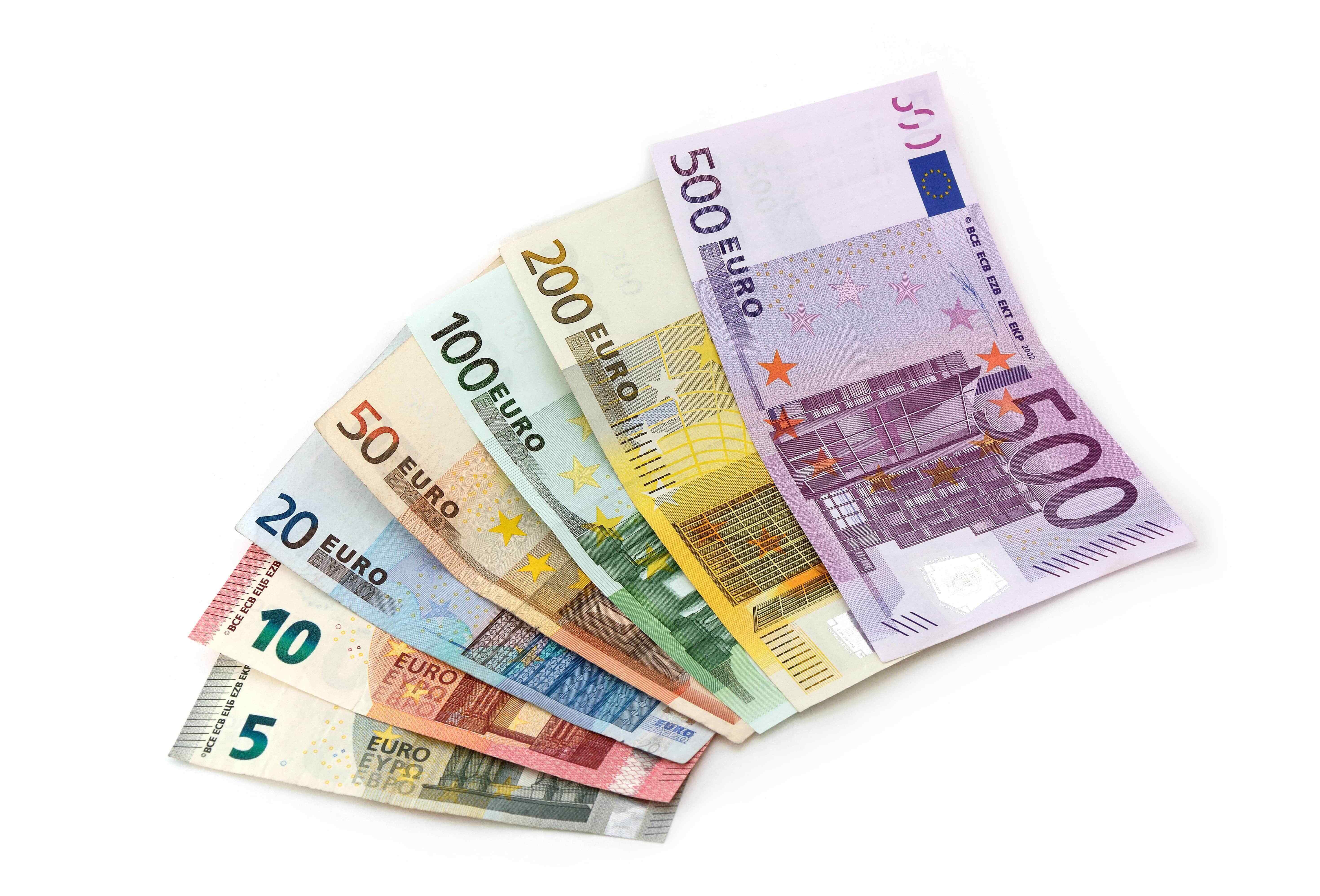 Tutte le banconote Euro, nei tagli da 5 a 500